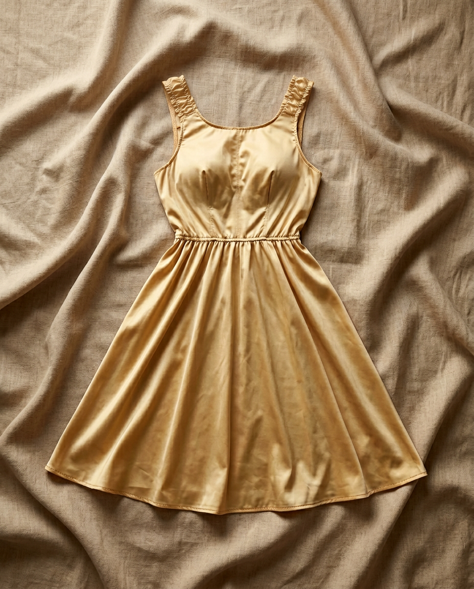 Lin naturel — Robe satin beige - après