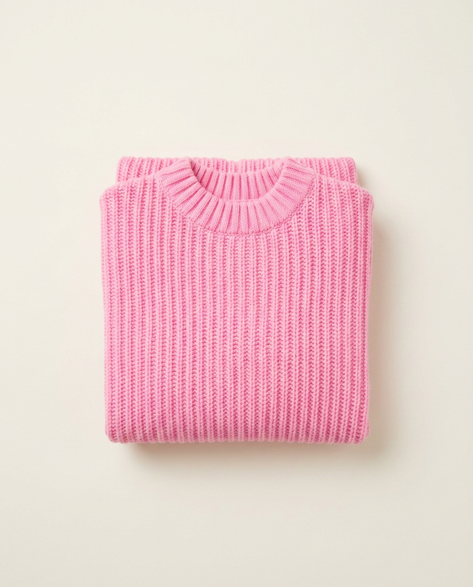 Papier crème — Pull en maille rose - après